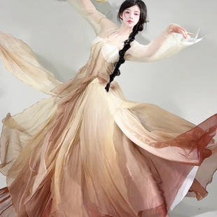 渔歌古典舞飘逸古风舞蹈服花瓣裙破烂渐变纱衣汉元 素仙女练功服