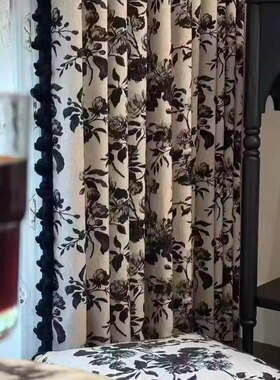 法式轻奢复古赫本风客厅卧室高级感遮光挂钩繁花黑色洛可可窗帘