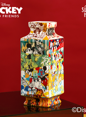 【斯达高】迪士尼 SUNDAY HOME波普系列米奇老鼠骨瓷四方花瓶摆件