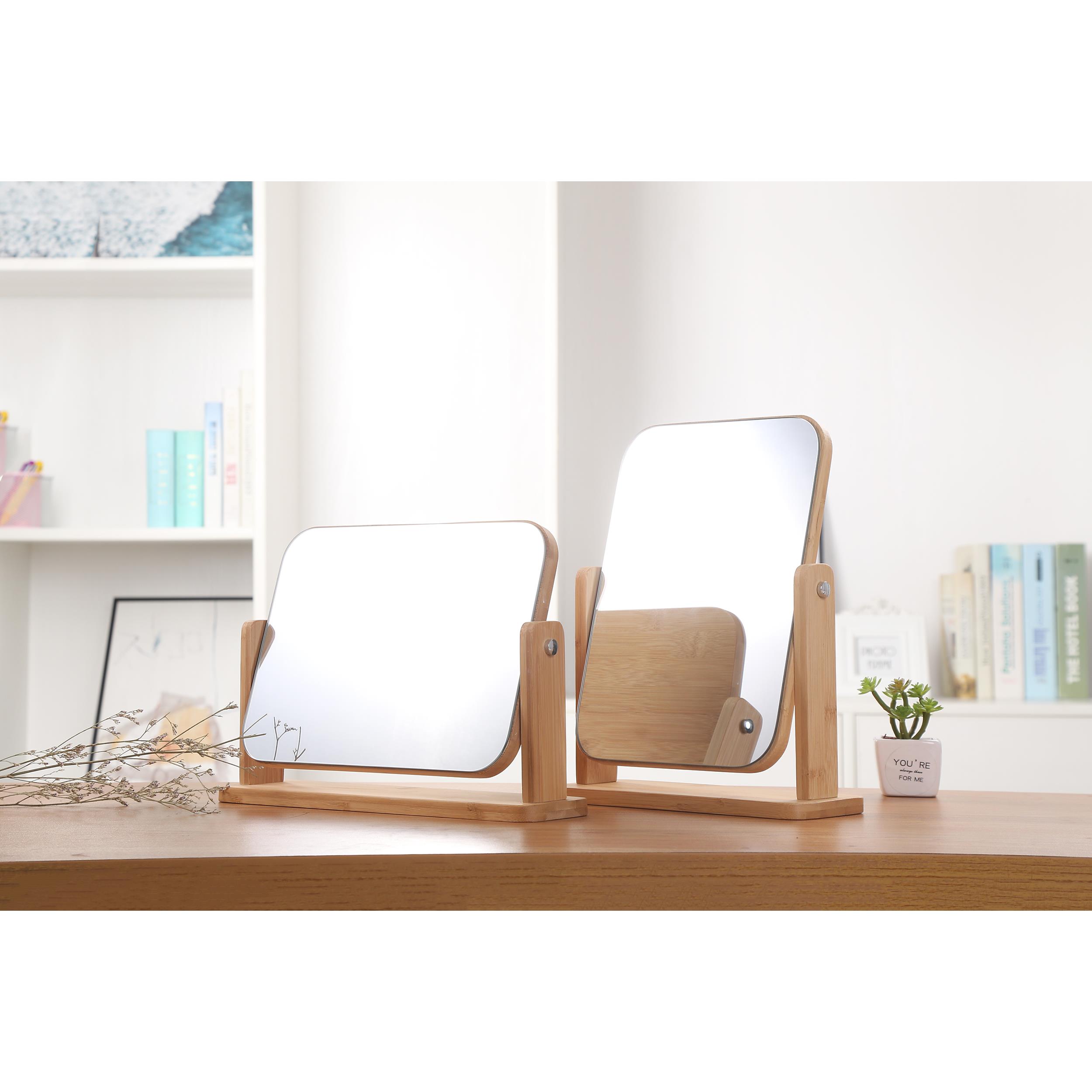 台式ins双面放大网红化妆镜欧式镜子简约实木梳妆镜高清美容院