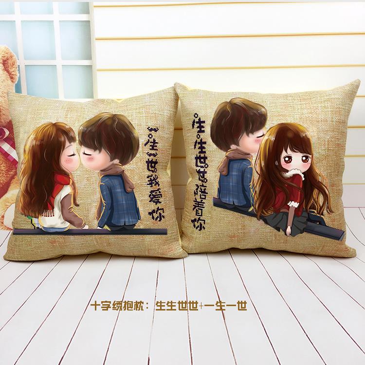 2025新款自己绣十字绣抱枕一对装枕套枕芯汽车可爱情侣婚房汽车枕