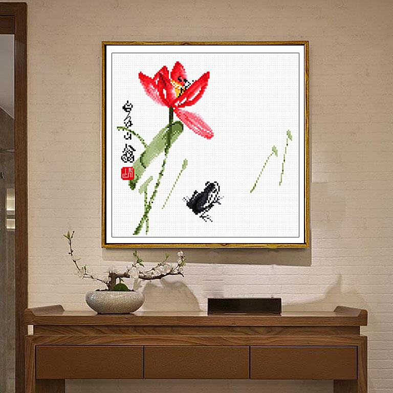 十字绣简单学生手工荷花客厅齐白石名画2024线绣新款小件 自己绣