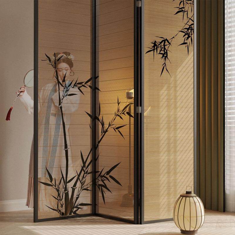 宋式美学古典新中式折叠屏风隔断客餐厅卧室玄关茶室实木竹子折屏