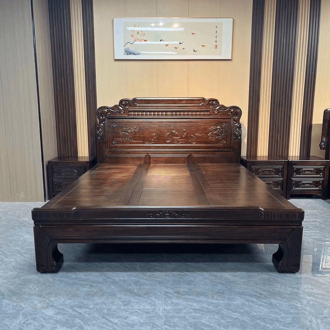 南美紫檀木床加厚加粗全榫卯工艺大床实木床双人床古典雕花主卧床
