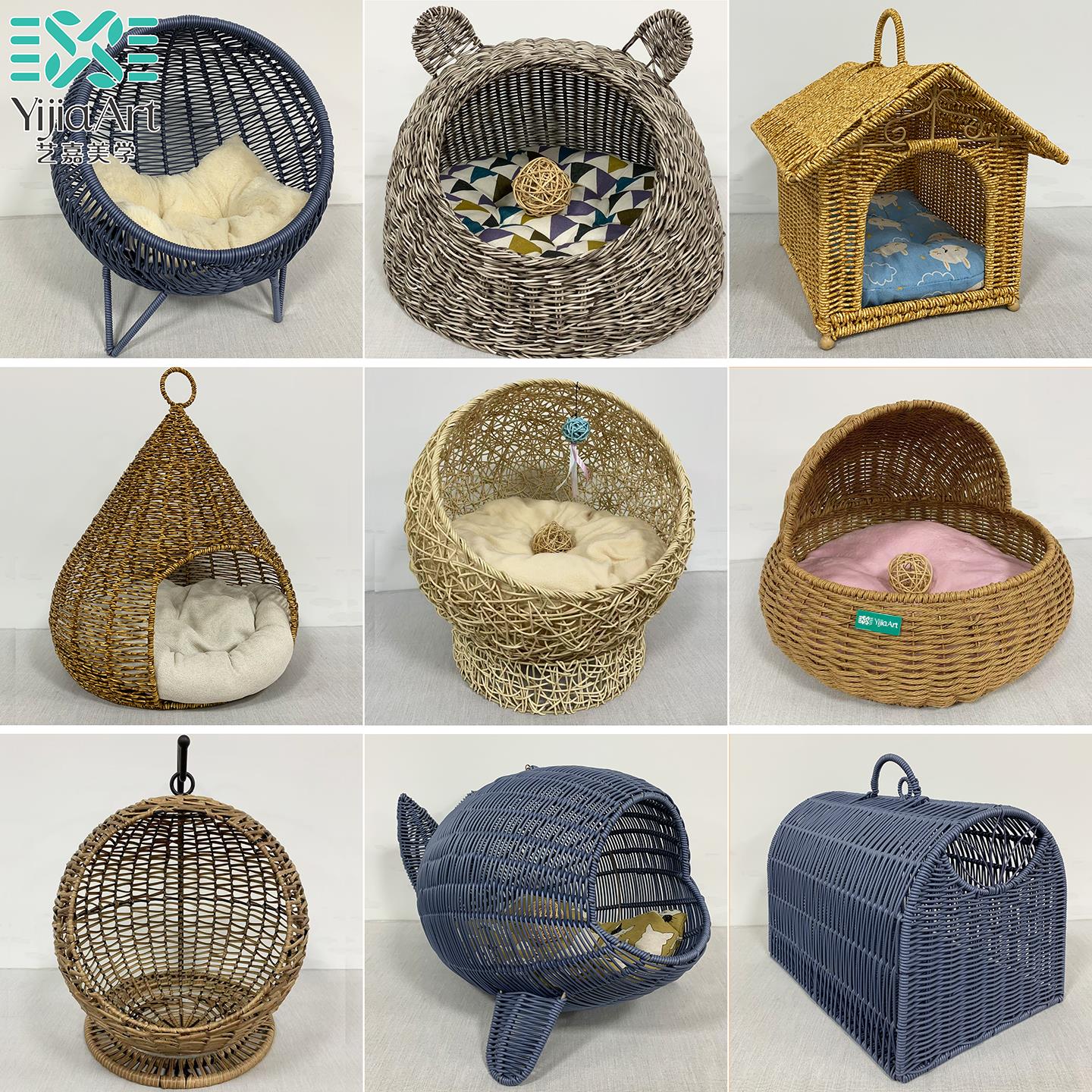 四季通用藤编猫窝夏季半封闭式宠物别墅可拆洗猫咪屋凉窝吊篮床