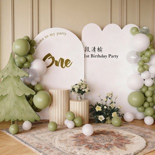 小红书周岁生日布置家庭版男女宝宝韩系氛围感百天简单背景墙kt板