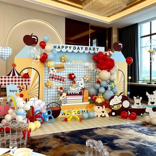 周岁生日布置家庭版女宝宝男多巴胺氛围感背景墙KT板装饰酒店包间