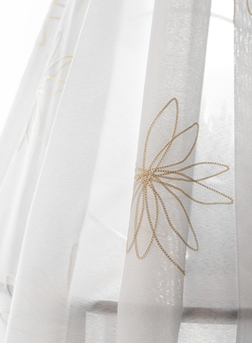 FUJU轻奢刺绣窗纱日式金色线绣简约白纱卧室客厅高端定制纱帘窗纱