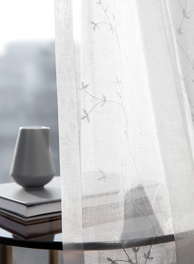 FUJU日式清新刺绣白纱轻透窗纱淡雅纱窗帘阳台飘窗纱帘客厅卧室纱