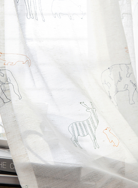 馥居FUJU刺绣日式儿童窗纱新款可爱卡通艺术飘窗书房次卧室窗帘纱