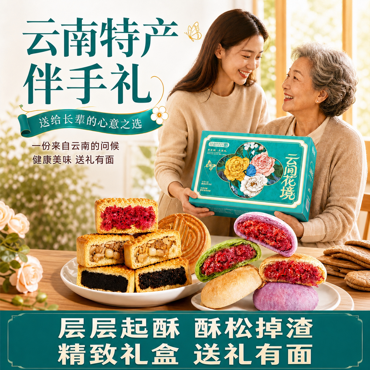 鲜花饼礼盒蛋月烧糕点下午茶中秋云南特产伴手礼各地好吃的特产