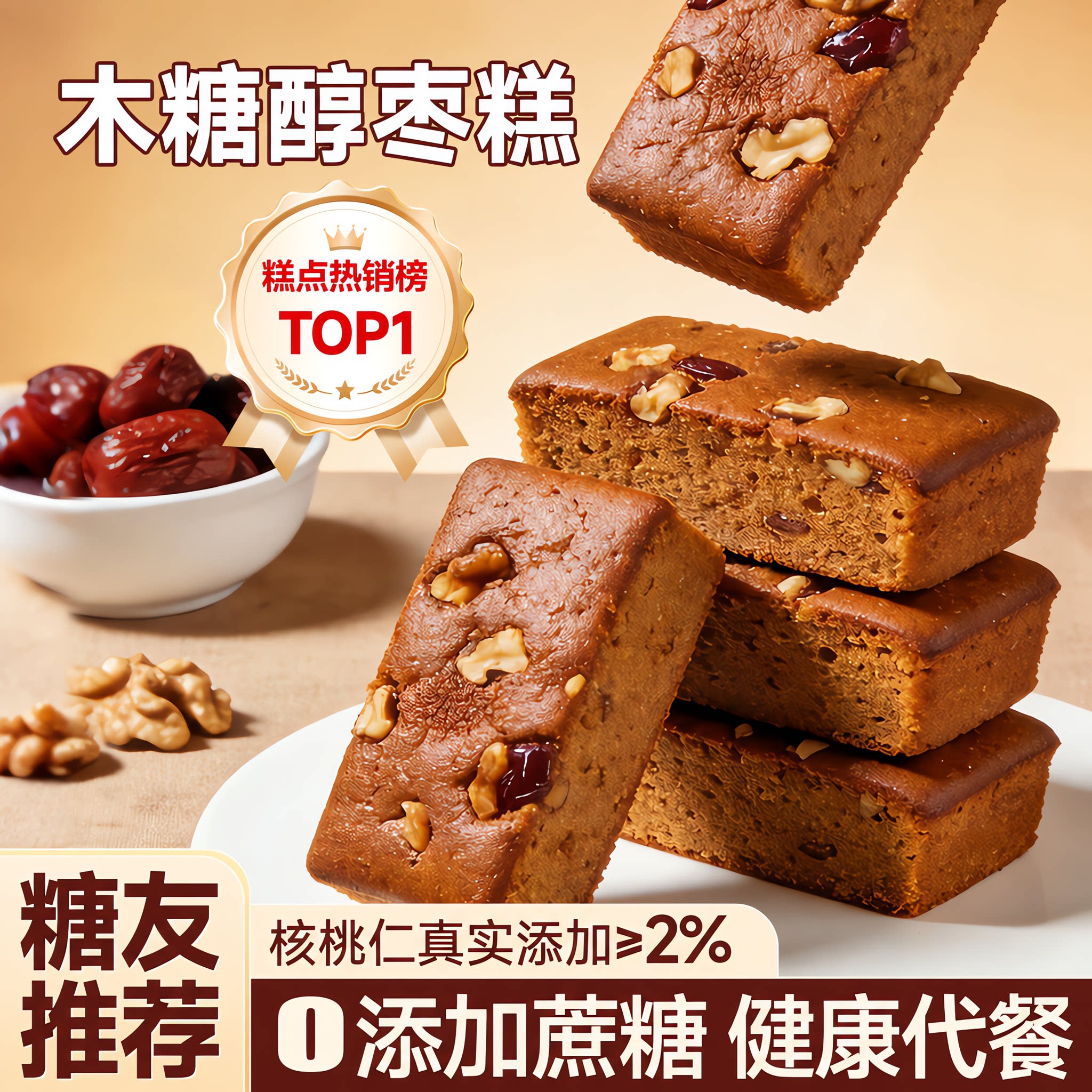 不加白砂糖的核桃枣糕营养代餐										