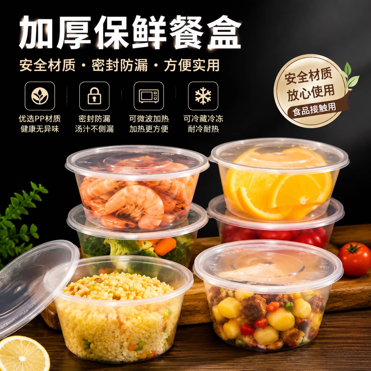 圆形加厚透明带盖一次性快餐盒