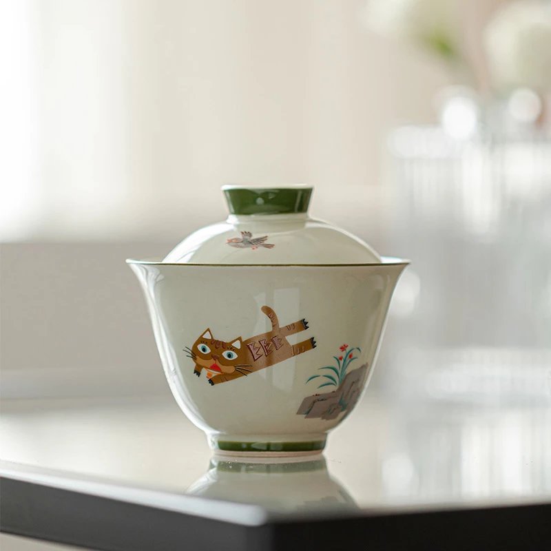 喵星人茶具小猫主题盖碗家用功夫茶泡茶碗设计师原创陶瓷茶具图片