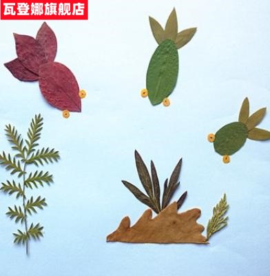 树叶贴画真树叶小学生材料包干花创作手工课秋天多种。粘贴画春天