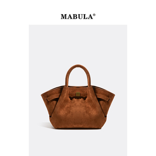 MABULA复古高级感麂皮托特包女2025秋冬新款手提包通勤简约单肩包