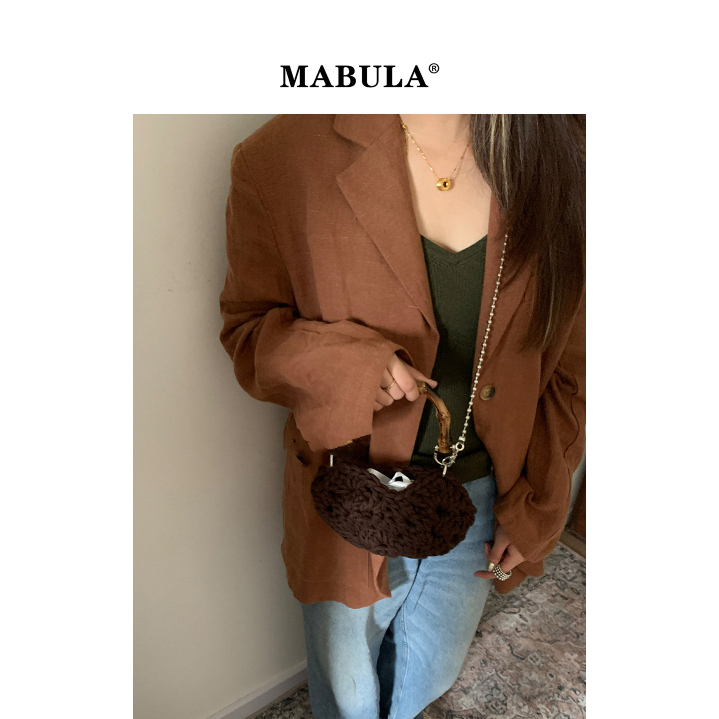 MABULA复古镂空编织包女2026春季竹节手柄手提包小众设计感斜挎包,箱包皮具/热销女包/男包,编织包,淘宝优惠券,粉丝福利购,淘宝优惠卷