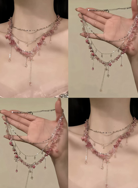 多巴胺少女项链串珠流苏甜酷辣妹爱心锁骨链颈链饰品