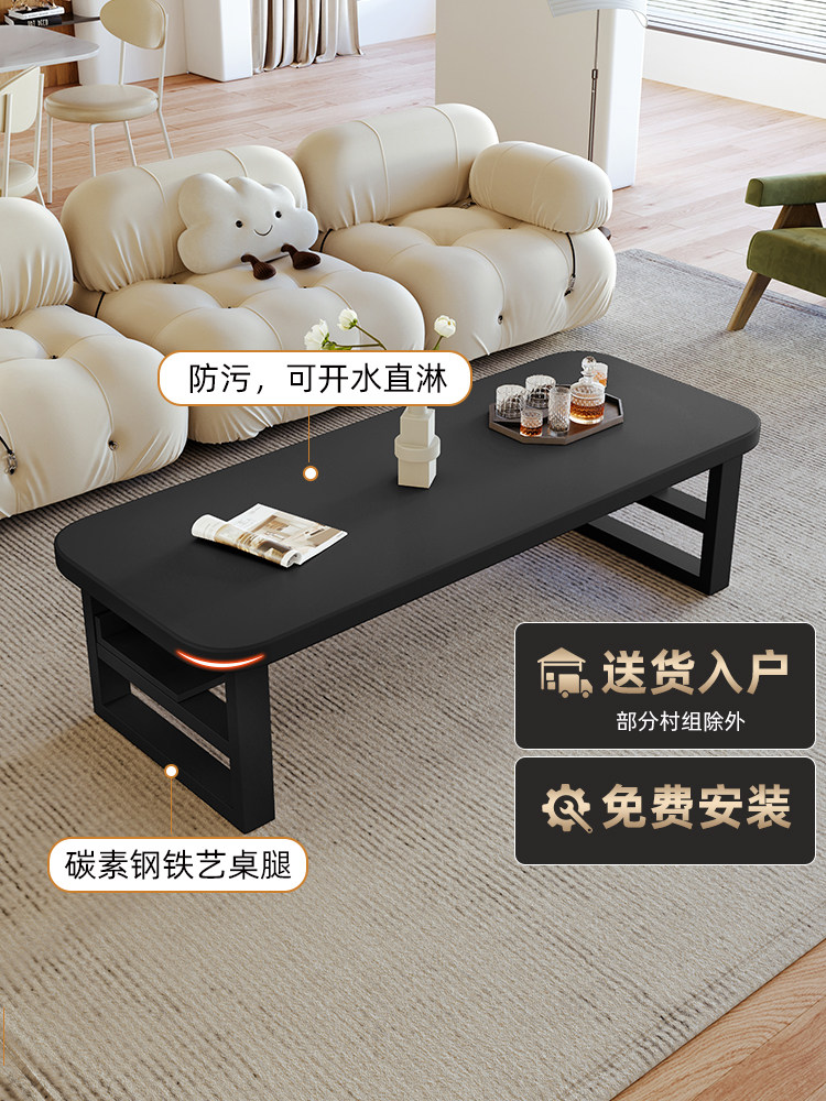 实木茶几诧寂风黑色烤漆写字台客厅家用小户型餐桌两用60CM高茶几
