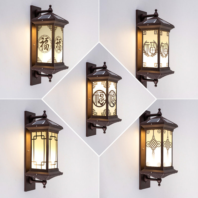 中式户外壁灯太阳能庭院灯入户门口灯别墅室外墙防水农村大门口灯
