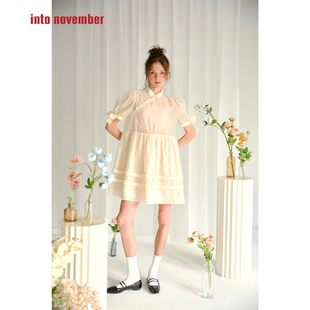 ffringe原创设计师小众 夏早秋可爱蓬蓬欧根纱新中式连衣裙