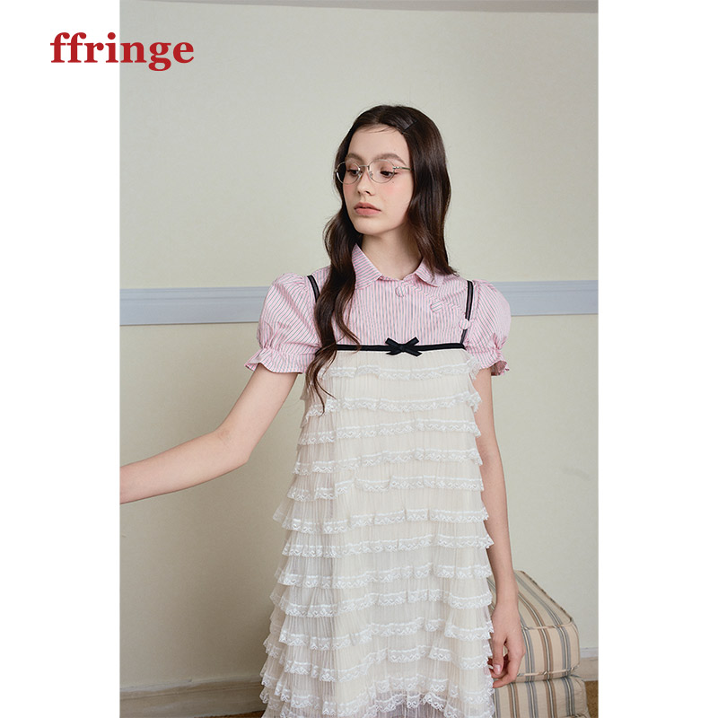 ffringe 原创设计师款网纱千金风吊带裙白色镂花无袖连衣裙