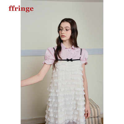 ffringe 原创设计师款网纱千金风吊带裙白色镂花无袖连衣裙