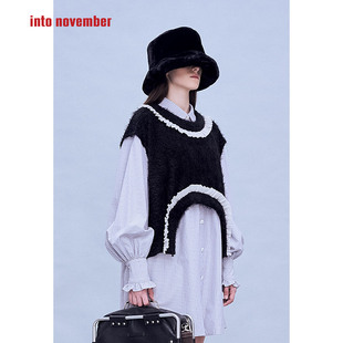 ffringe 花边镂空针织宽松黑色毛毛甜酷马甲