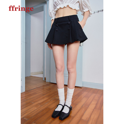 ffringe 原创设计师款 高腰黑色短半裙千金风百褶半身裙