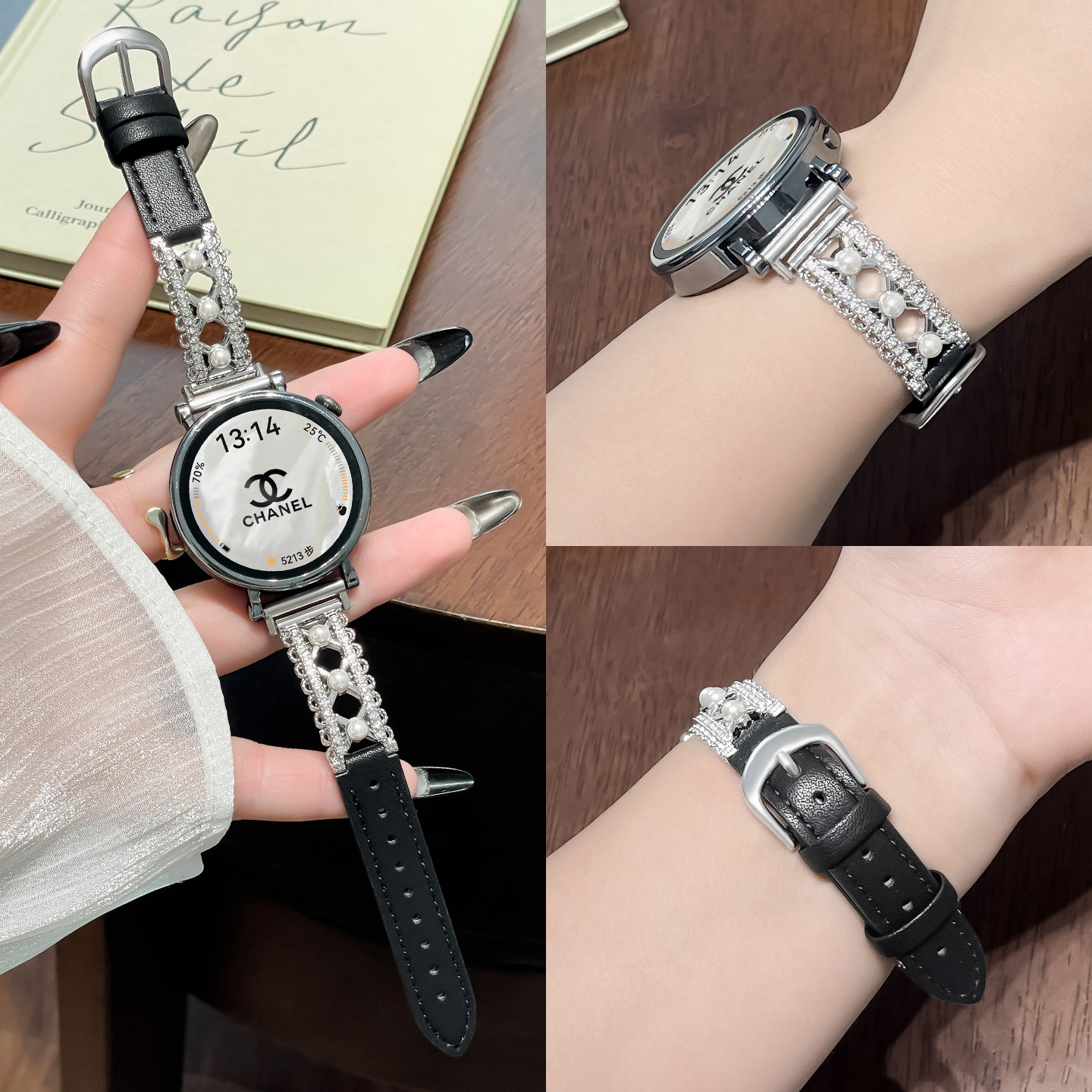 适用于华为watchgt7表带花边金属珍珠拼皮表链watch6夏季高颜值gt5小众gt5pro智能运动gt4替换gt3腕带magic