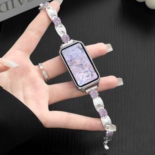 女替换带 荣耀手环10专用替换夏天高级时尚 适用华为手环10表带丝绒花朵链9 8智能运动band女生表链6镶钻链新款