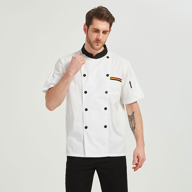 赢信大码酒店厨师工作服男长袖春夏款透气饭店短袖食堂套装logo