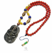 A16 越南芽庄精雕黄财法器坐像南红毛衣链