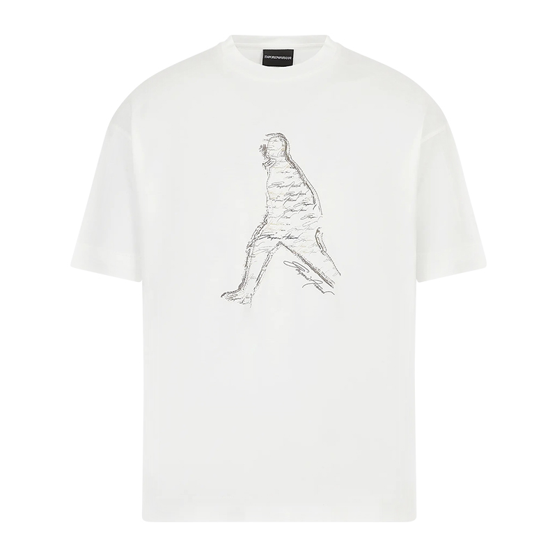 Emporio Armani 阿玛尼23夏季新款男士圆领宽松白色潮流短袖t恤