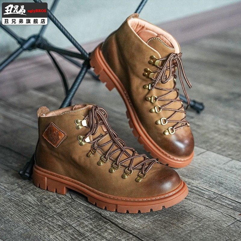 丑兄弟机车骑行靴真皮复古防摔