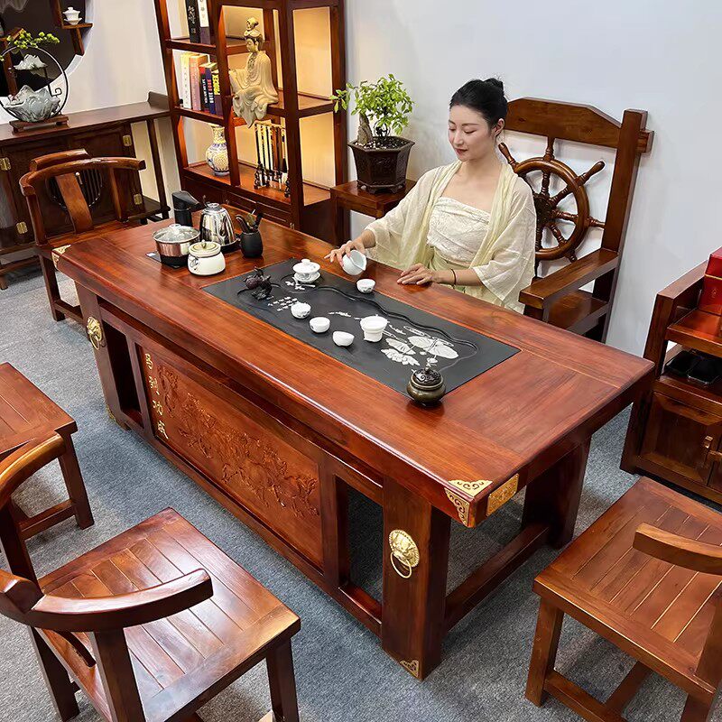 老船木茶桌椅组合实木茶台中式家具一体办公室家用功夫泡茶全实木