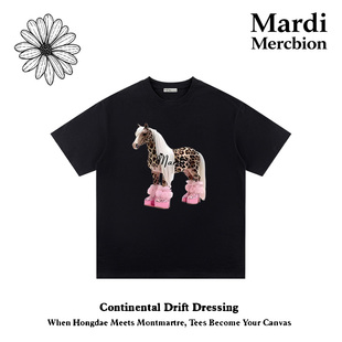 Mardi Mercredi韩系风斑马印花短袖T恤男女宽松重磅纯棉情侣上衣