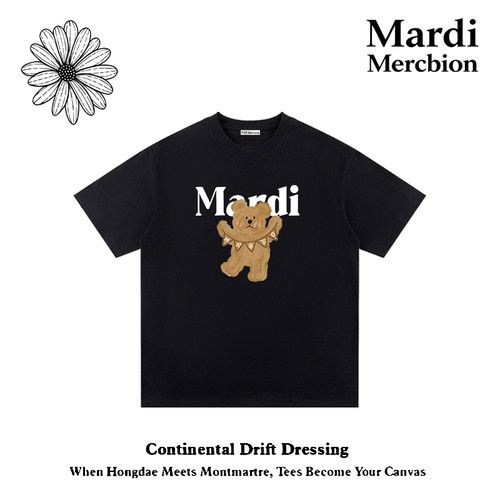 Mardi Mercredi韩版正品卡通小熊印花短袖T恤男女宽松纯棉上衣