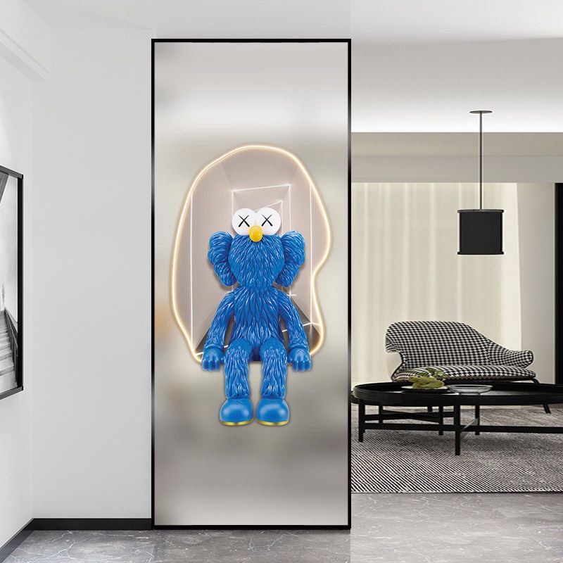 磨砂钢化玻璃彩绘卡通屏风隔断入户玄关客厅商用简约现代轻奢定制