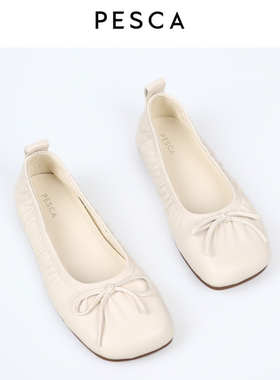 PESCA 2025新款法式复古风方头蝴蝶结芭蕾舞鞋女平底单鞋