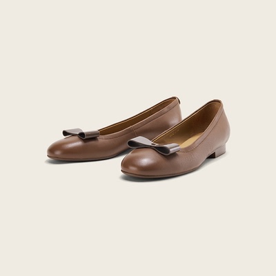 PESCA女鞋春夏新款羊皮圆头乐福鞋豆豆鞋金属饰扣舒适一脚蹬白搭