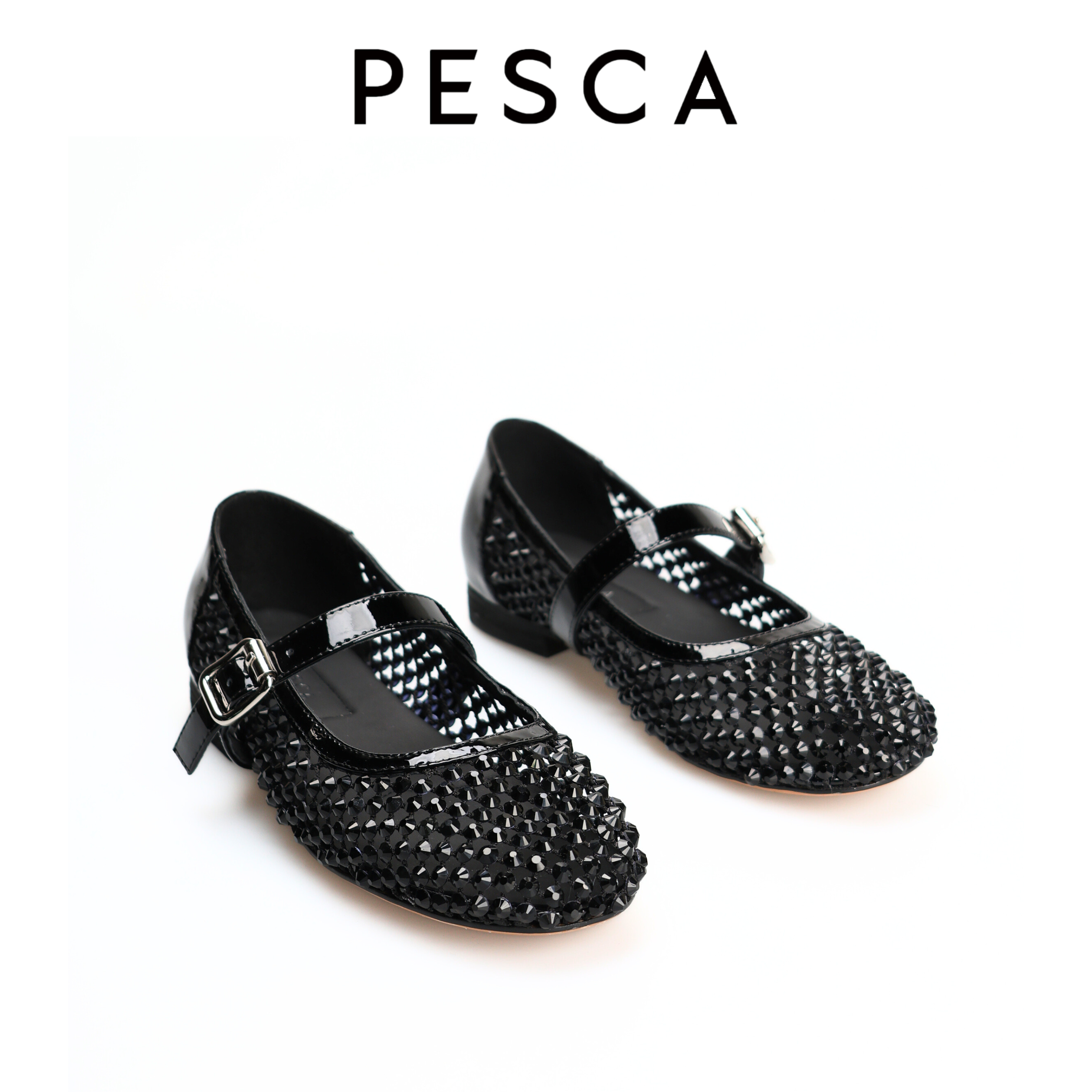 2025新款闪钻一字扣带平底单鞋