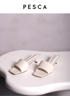 PESCA/Anya 穆勒凉拖羊皮细跟低跟夏季百搭通勤优雅高跟凉鞋