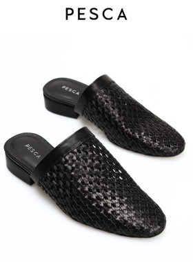 2025新款法式复古风编织镂空包头半拖鞋休闲穆勒鞋