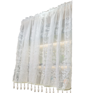 防尘帘白色蕾丝遮挡帘纱帘半帘遮丑穿杆免打孔厨房橱柜装饰帘挡灰