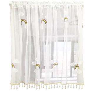 成品美式客厅免打孔短帘小窗帘窗纱帘半截柜子遮挡半帘门帘头装饰