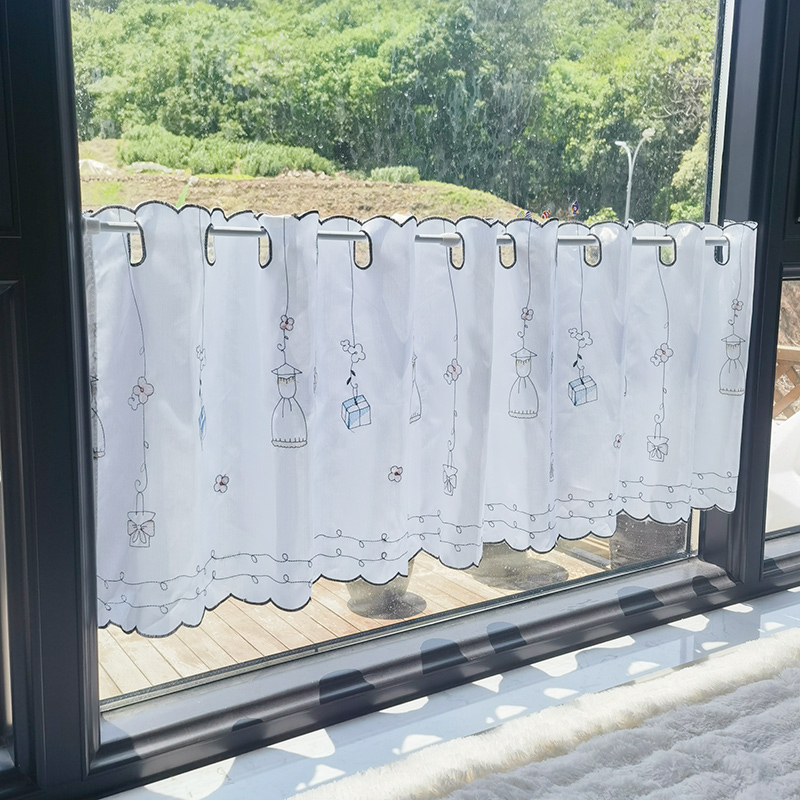 可爱仿绸缎半帘免打孔穿杆