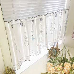 小清新田园咖啡帘半帘穿杆短帘纱帘厨房小窗帘仿绸缎隔断帘不透人