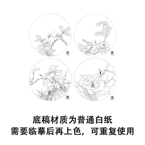 [Нет шагов] Dai Qingchi Gongbi Painting Baihua Draft Torch Poor Curmine Birds Набор из четырех новичков, копия, оригинальный большой размер 35*35 см линии цветов и птиц TD05