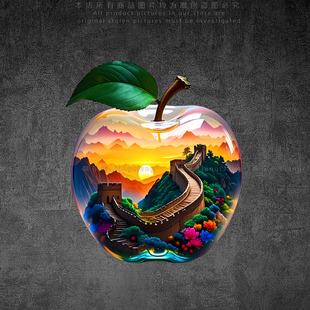 汽车贴纸创意苹果长城图案装饰电动摩托车行李箱车身玻璃反光贴画